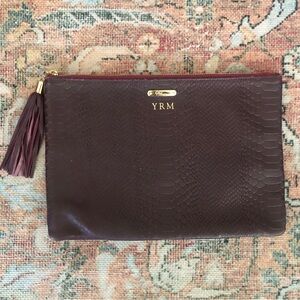 GiGi New York All in One Leather Clutch Embossed￼ Python Leather Burgundy ￼9x7